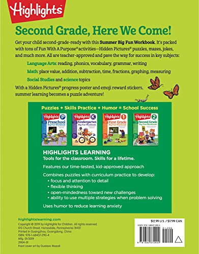 Summer Big Fun Workbook Bridging Grades 1 & 2: Summer Before Second Grade Prep Workbook for Spelling, Reading Comprehension, Language Arts and More (Highlights Summer Learning)