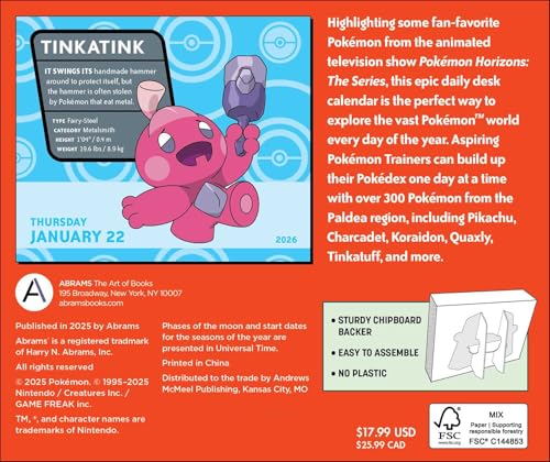 Pokémon 2026 Day-to-Day Calendar